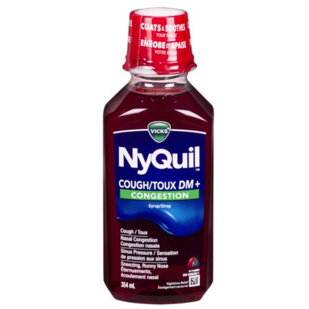 NyQuil Cough DM + Congestion Syrup, 354 mL Strawberry-Blueberry Flavour