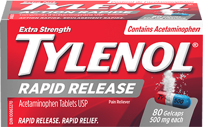 Tylenol Rapid Release Extra Strength 500mg 80 gelcaps for fast pain relief