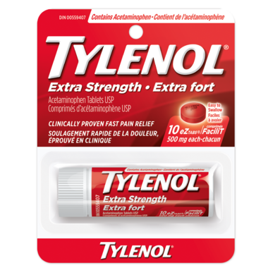 Tylenol Extra Strength 500mg tablets pack for fast pain relief