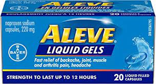 Aleve 220 mg naproxen sodium liquid gels for pain relief up to 12 hours