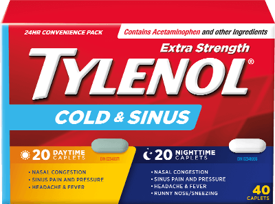 Tylenol Cold & Sinus extra strength day and night caplets for congestion, headache, fever, 40 count