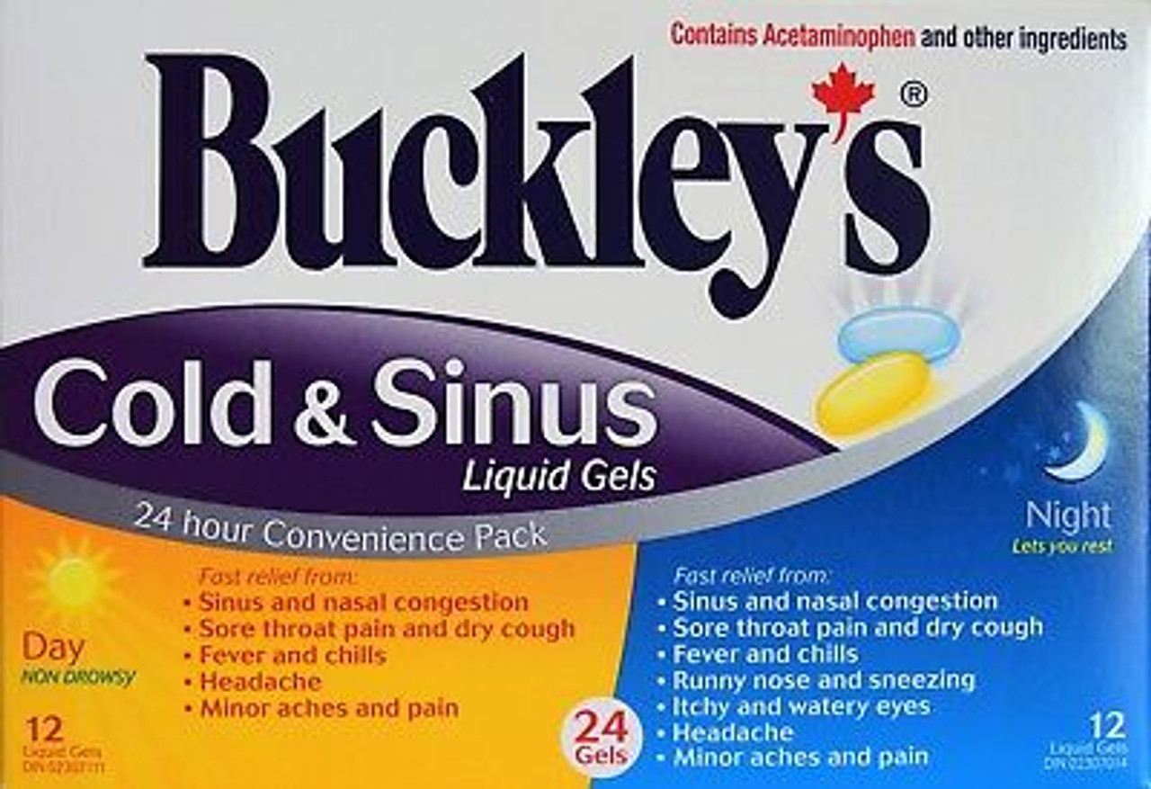 Buckley’s cold and sinus liquid gels day and night pack for congestion, cough, fever, 24 gels