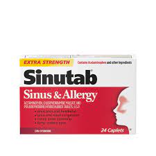 Sinutab sinus and allergy extra strength caplets, acetaminophen and antihistamine, 24 count
