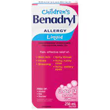 Children’s Benadryl allergy liquid bubble gum flavour, under 12, 250 mL