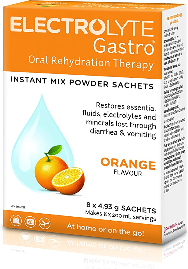 Electrolyte Gastro oral rehydration therapy orange flavour, 8 powder sachets