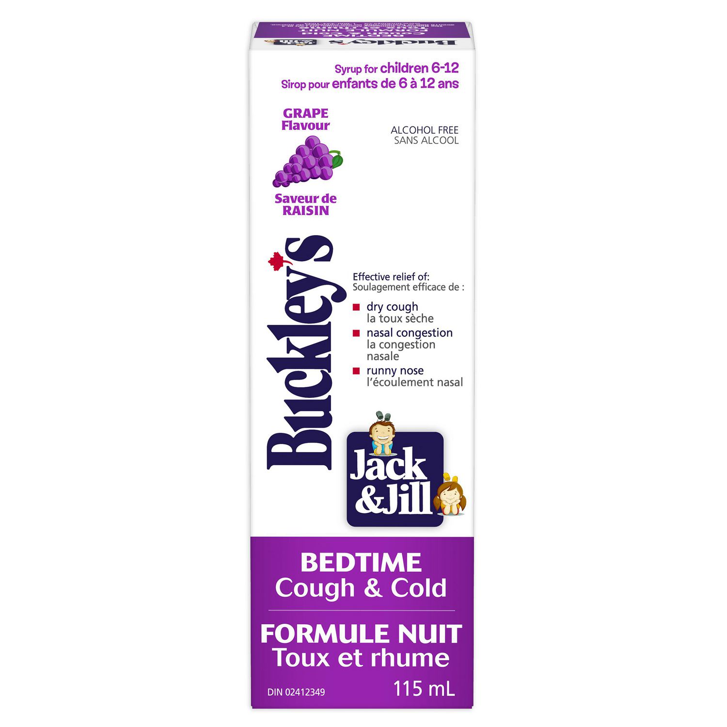 Buckley’s Jack & Jill bedtime cough and cold syrup grape flavour 115 mL