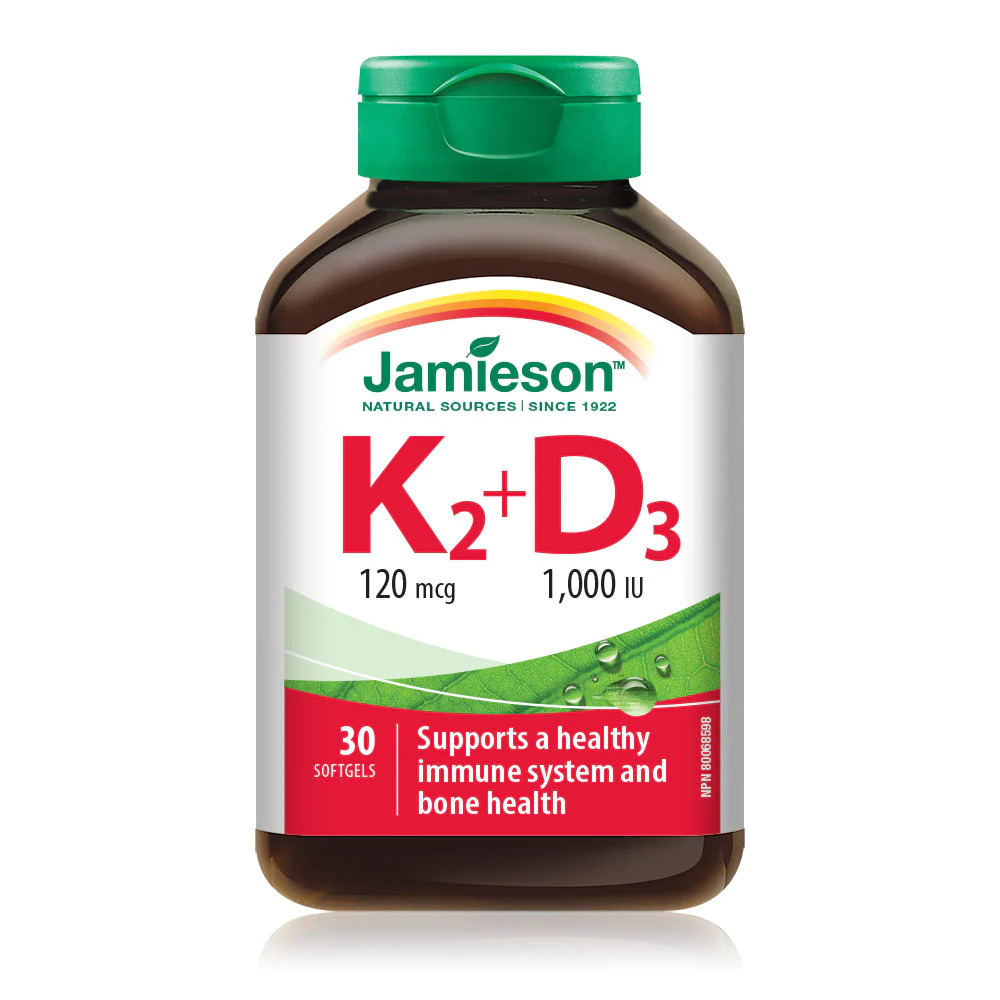 Jamieson K2 + D3, 30 softgels, supports immune system and bone health