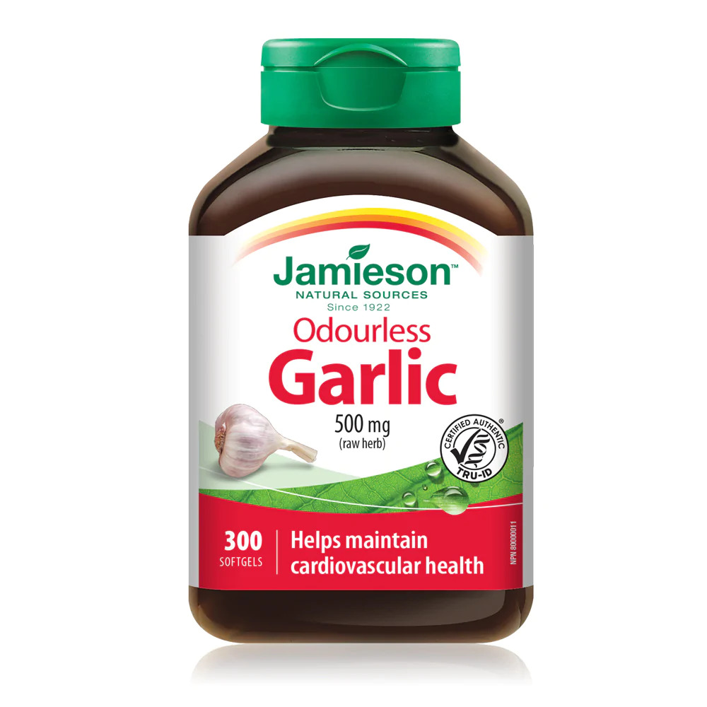 Jamieson Odourless Garlic 500 mg, 300 softgels, supports cardiovascular health