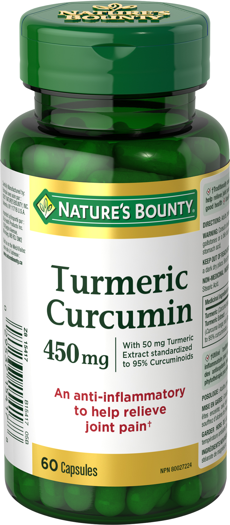 Nature's Bounty Turmeric Curcumin 450 mg, 60 capsules, anti-inflammatory for joint pain relief