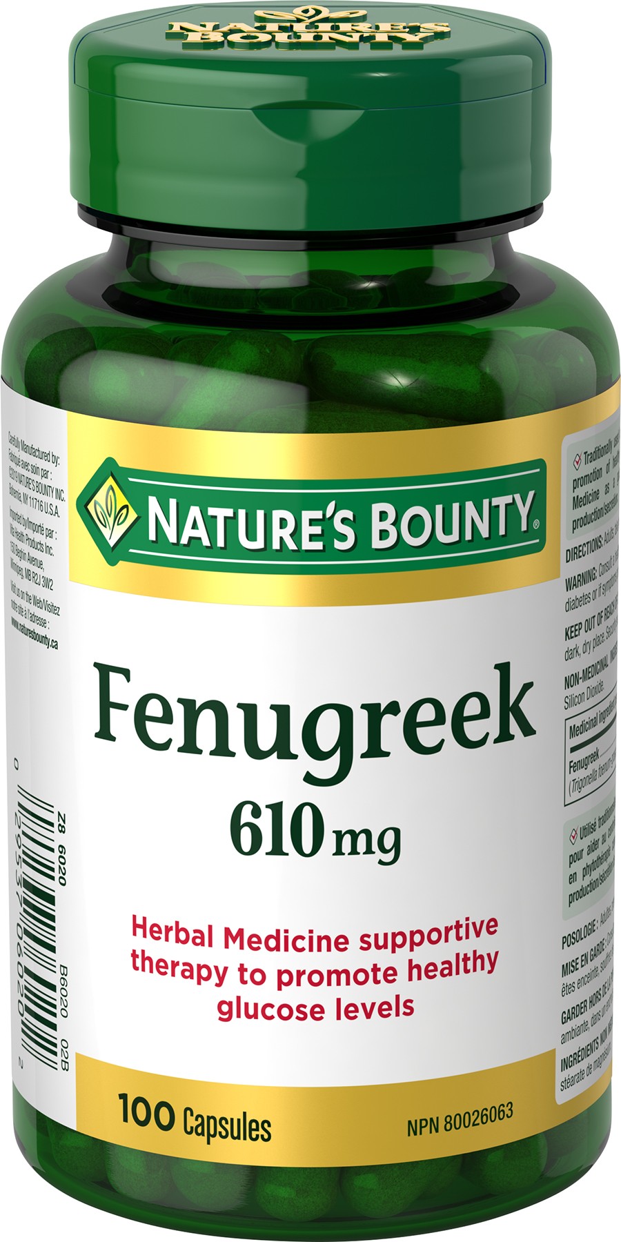 Nature's Bounty Fenugreek 610 mg, 100 capsules, herbal support for healthy glucose levels