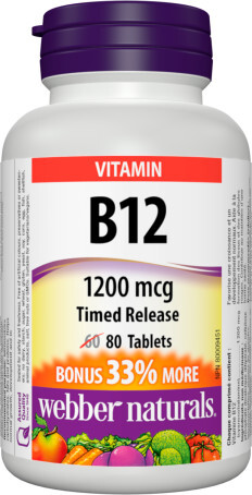 Webber Naturals B12 1200 mcg, timed release, 80 tablets, bonus 33% more