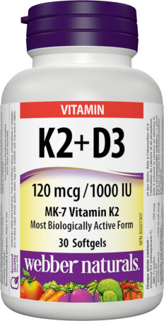 Webber Naturals Vitamin K2 120 mcg + D3 1000 IU, 30 softgels, MK-7 active form