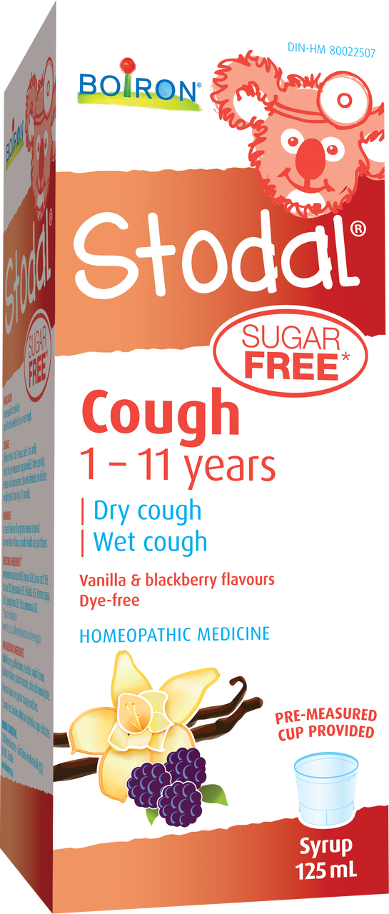 Stodal sugar-free cough syrup for children 1–11 years, 125 ml, vanilla & blackberry flavour