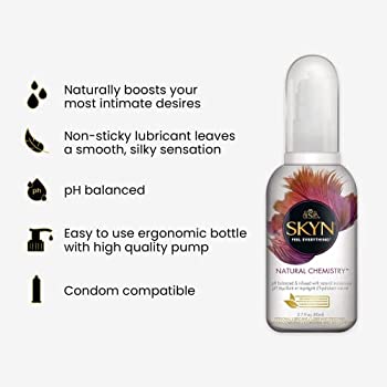 SKYN Natural Chemistry lubricant, pH balanced, condom compatible, 80ml pump bottle