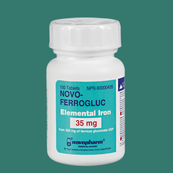 Elemental iron tablets 35 mg from ferrous gluconate, 100 count