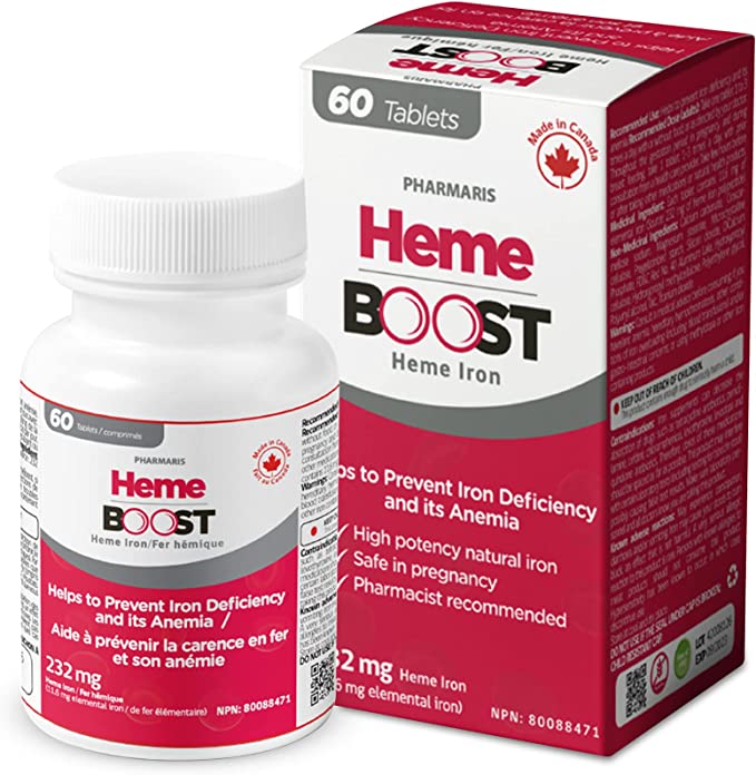Heme iron tablets for iron deficiency and anemia, 60 count