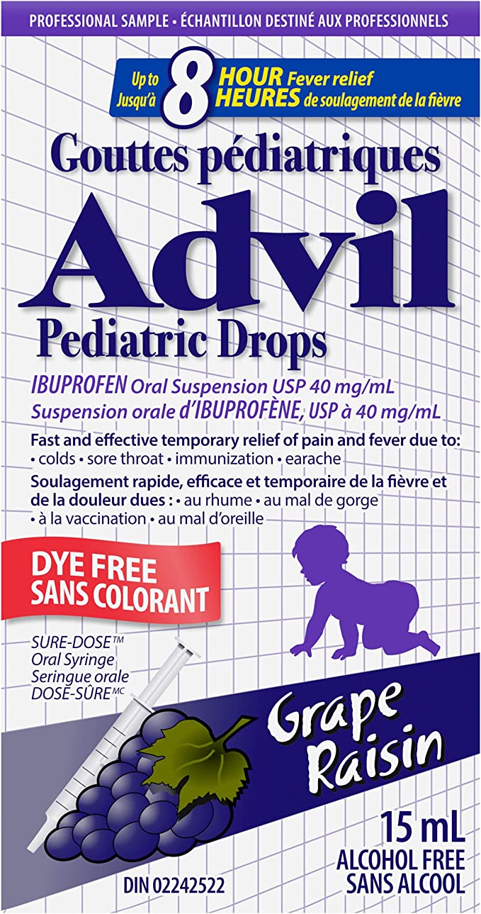 Ibuprofen pediatric grape drops, dye free, alcohol free, 15mL