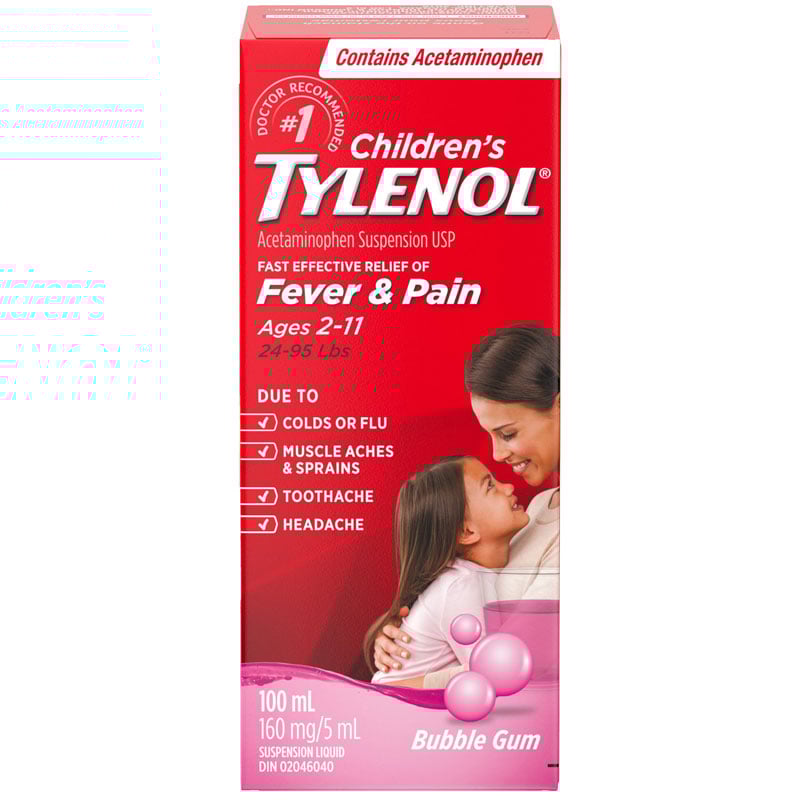Children’s Tylenol bubble gum 100 mL acetaminophen suspension for ages 2-11