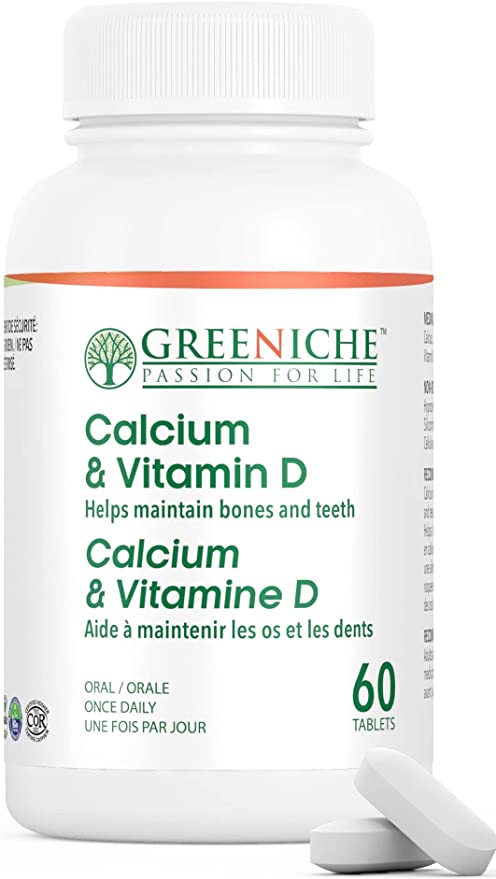 Greeniche calcium and vitamin D 60 tablets helps maintain bones and teeth