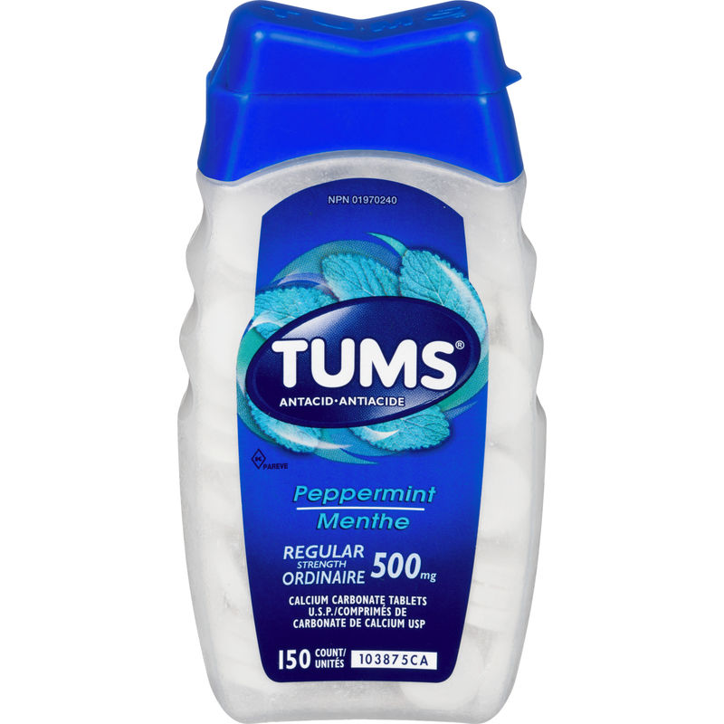TUMS peppermint antacid 500 mg 150 tablets bottle