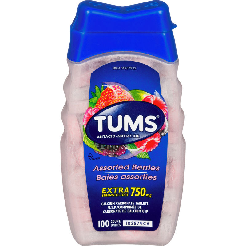TUMS assorted berries antacid 750 mg 100 tablets bottle