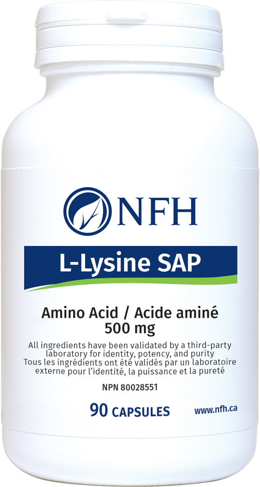 NFH L-Lysine SAP 500 mg amino acid 90 capsules bottle