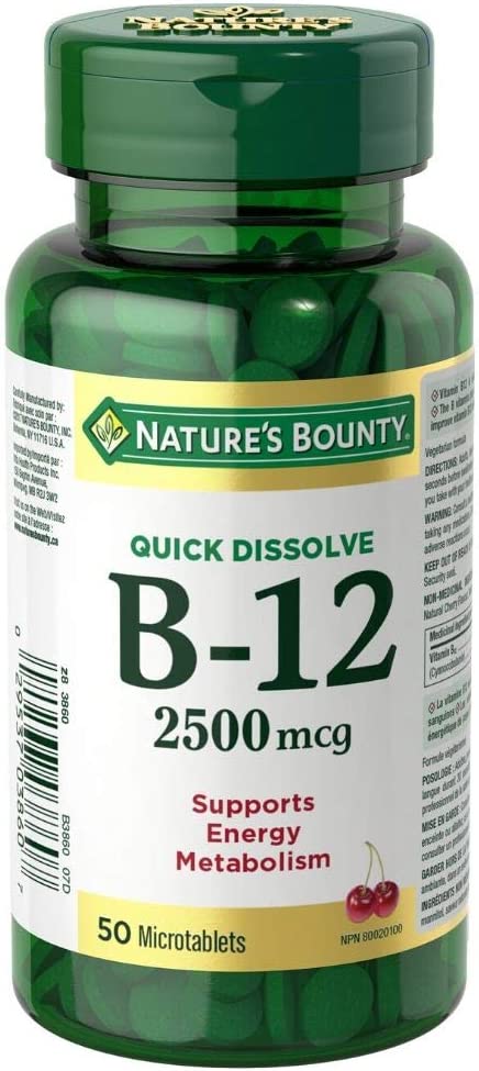 Nature's Bounty B-12 2500 mcg quick dissolve 50 microtablets bottle
