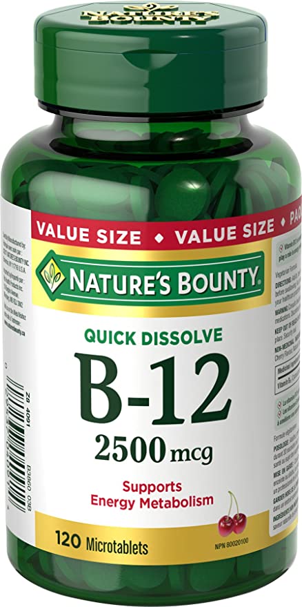 Nature's Bounty B-12 2500 mcg quick dissolve 120 microtablets bottle