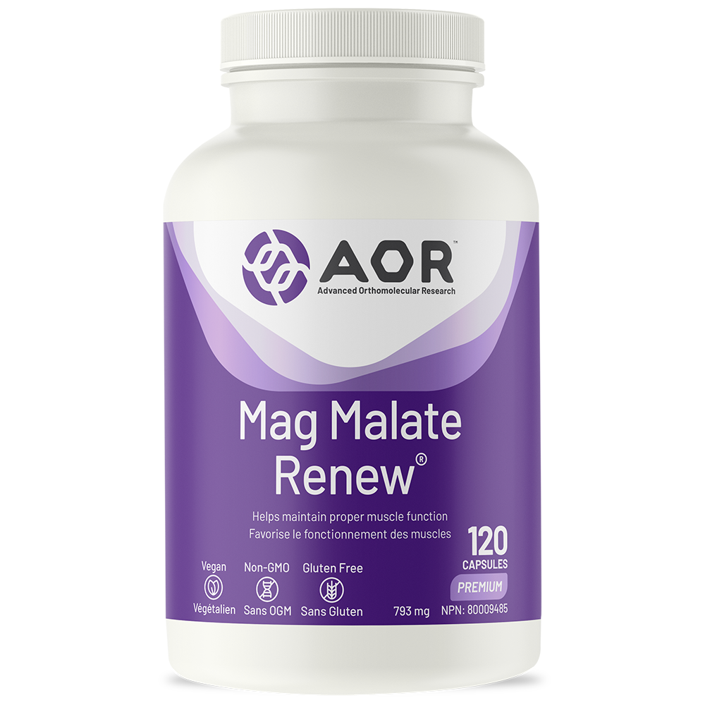 AOR Mag Malate Renew muscle function support capsules bottle