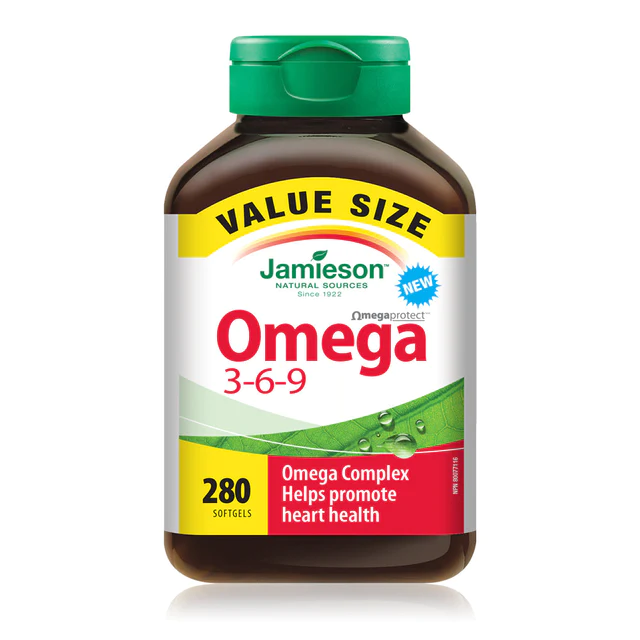 Jamieson Omega 3-6-9 value size, 280 softgels with omega complex for heart health