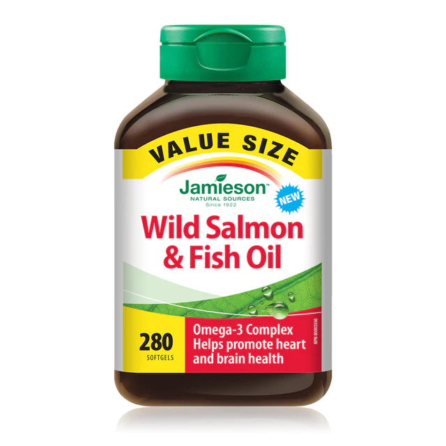 Jamieson Wild Salmon and Fish Oil, 280 softgels with Omega-3 complex for heart and brain health