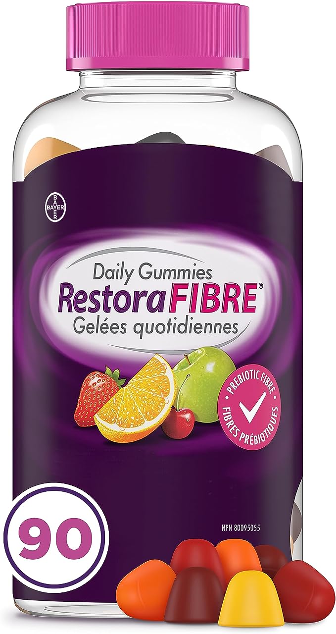 RestoraFIBRE daily fibre gummies bottle with 90 pieces, prebiotic fibre supplement