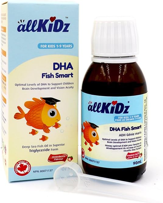 allKiDz DHA Fish Smart 90ml strawberry flavour for kids 1-9 years, supports brain and vision