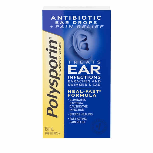 Polysporin 15ml antibiotic ear drops for infections and pain relief