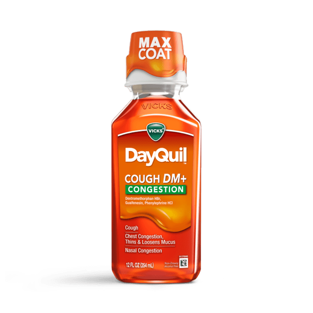 DayQuil cough and congestion relief syrup 12 fl oz bottle