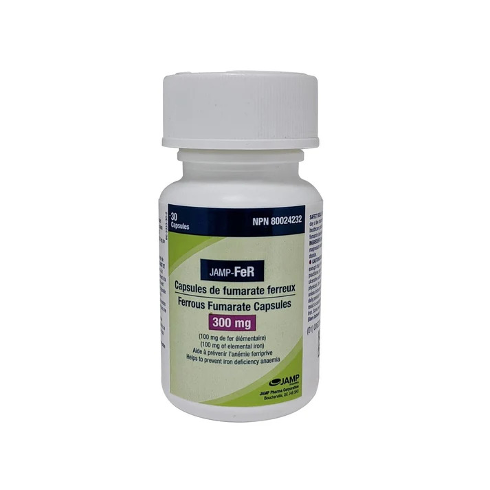 JAMP-FeR 300mg ferrous fumarate capsules bottle, 30 count
