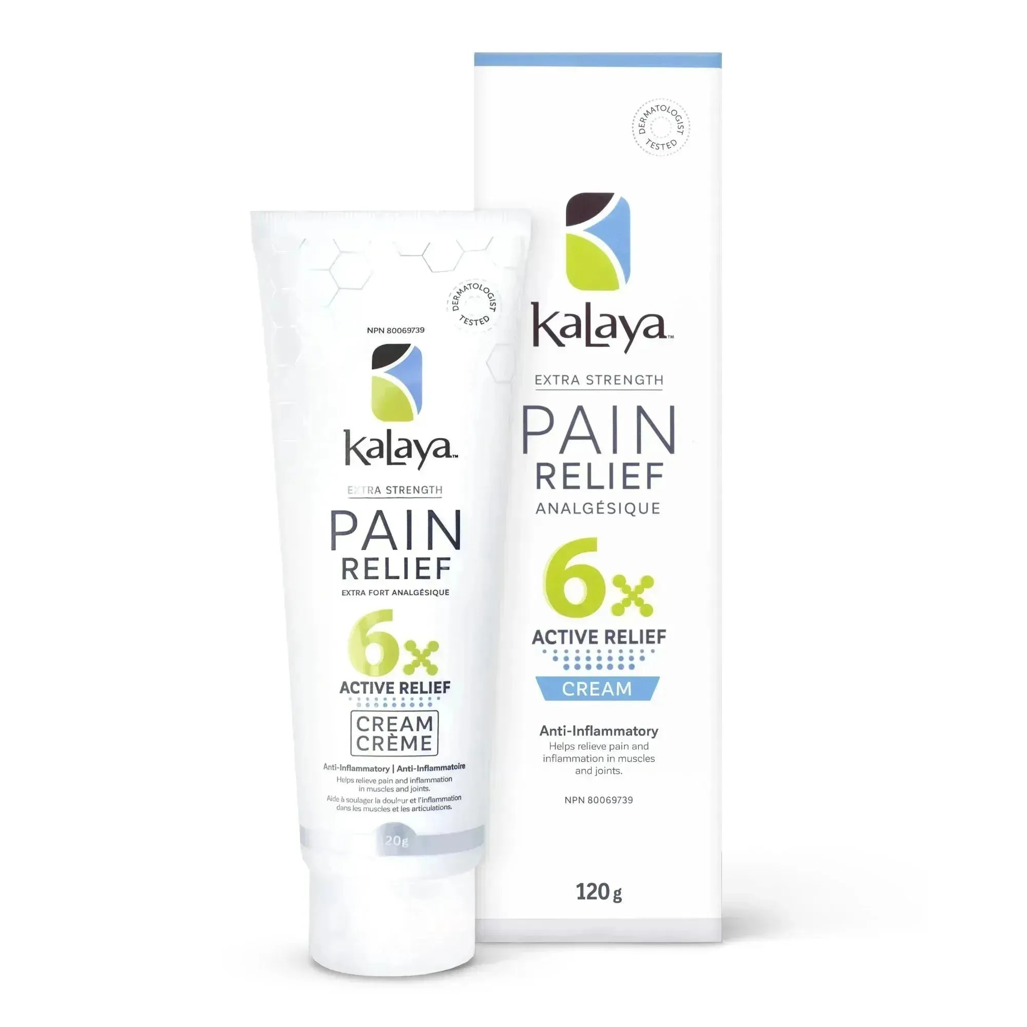 Kalaya 6x active relief anti-inflammatory cream tube and box, 120g