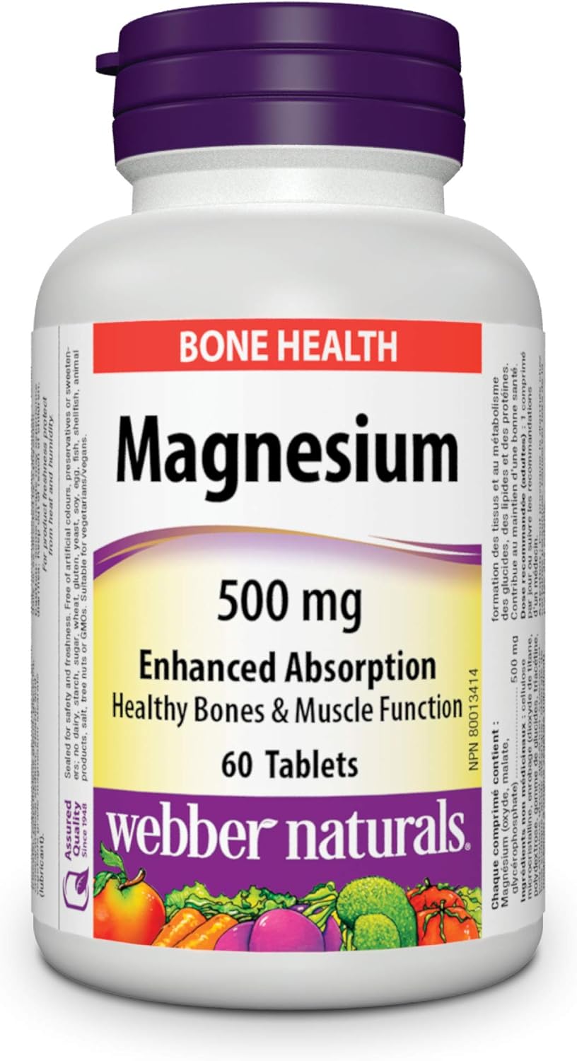 English bottle label, 500 mg magnesium, 60 tablets
