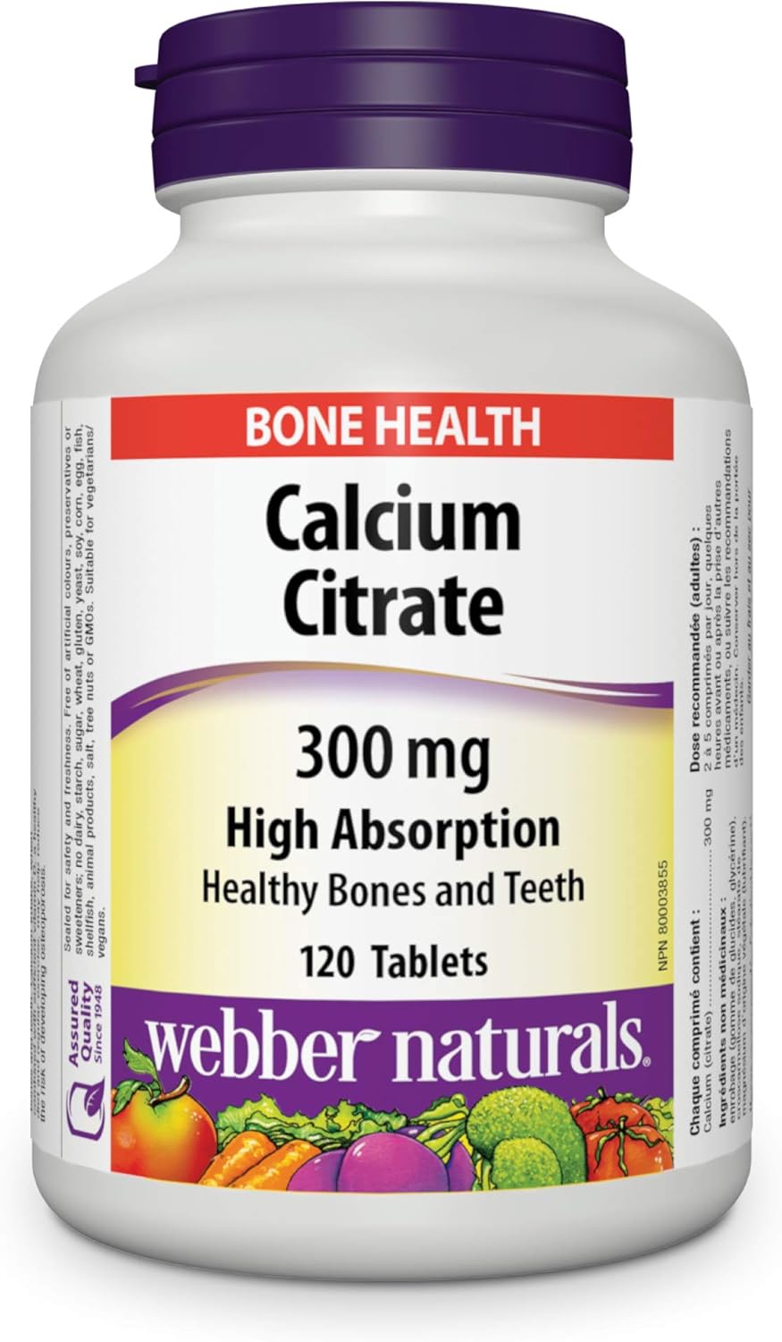 Bottle of Webber Naturals Calcium Citrate 300 mg, 120 tablets for bone health