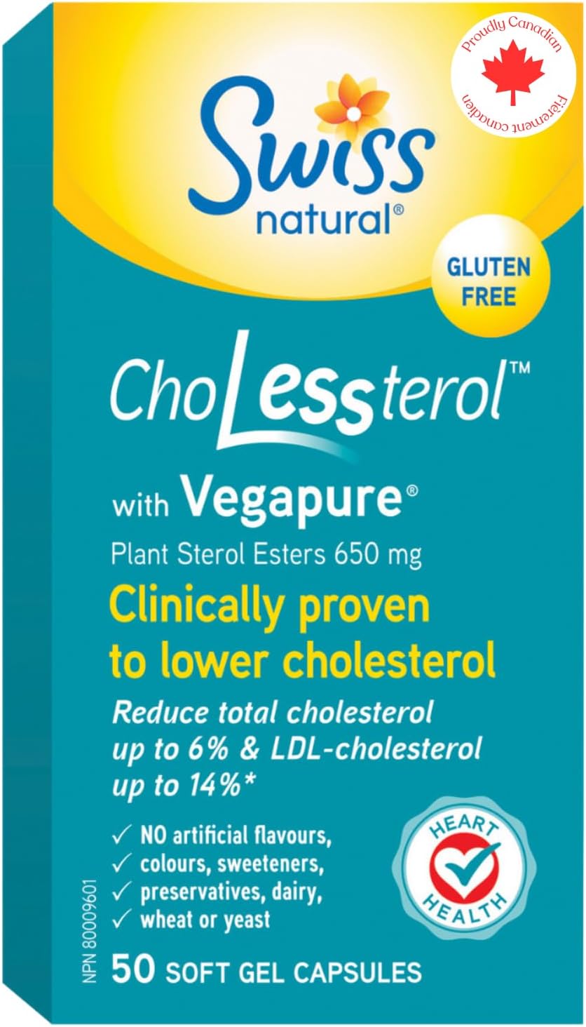 Swiss Natural ChoLESSterol 650mg plant sterol esters, 50 soft gels for lowering cholesterol