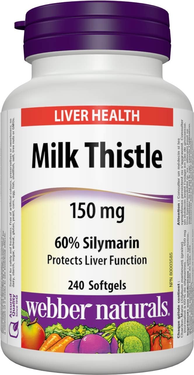 Bottle of Webber Naturals Chardon-Marie 150mg liver health supplement
